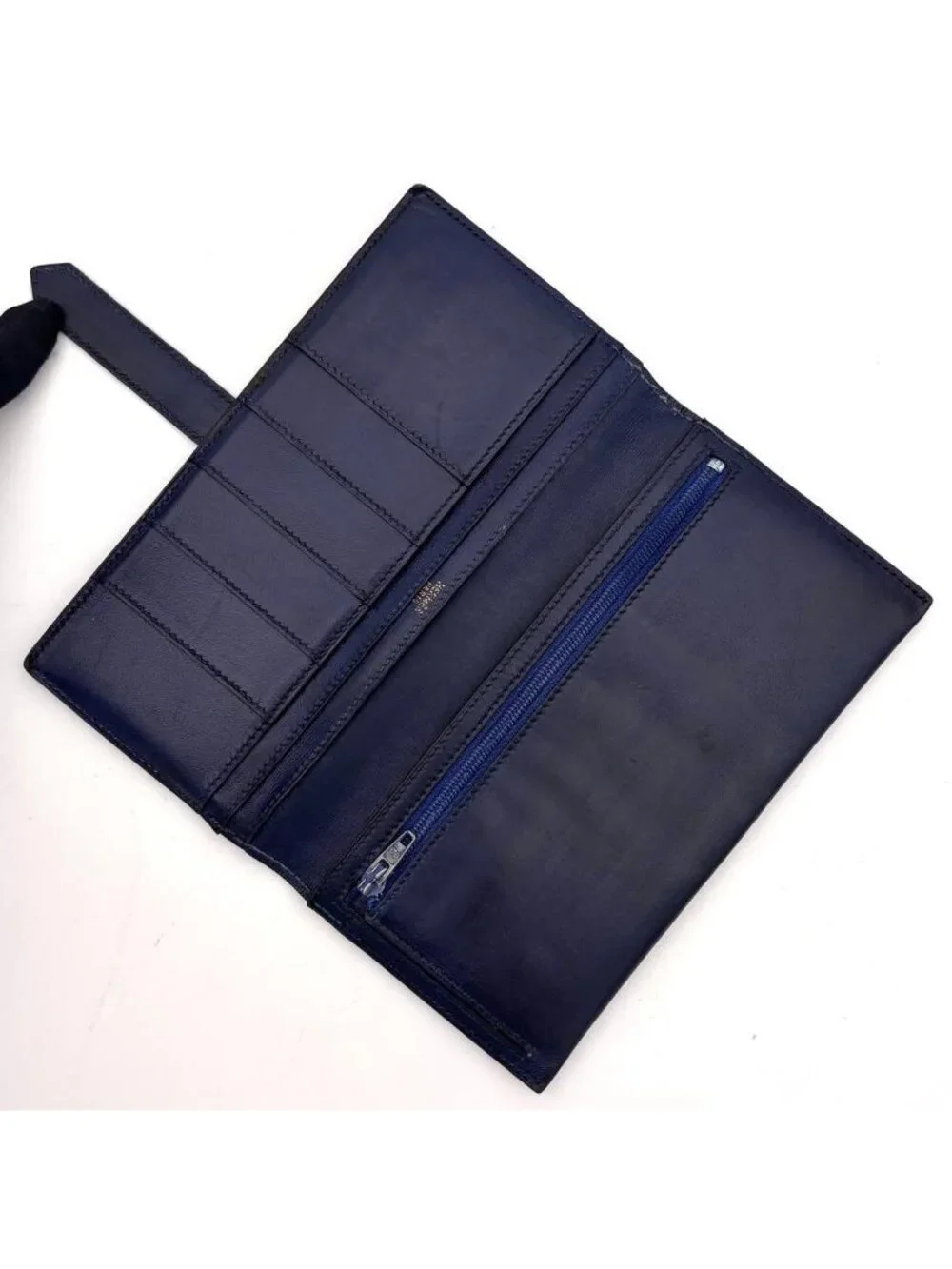 Hermes Bearn Classic Box Calf Navy Blue Wallet Bifold